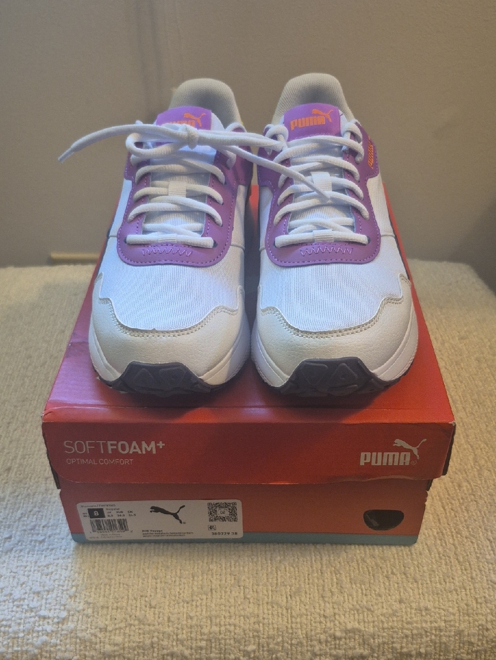 Puma White Sneakers with Purple and Orange Accents